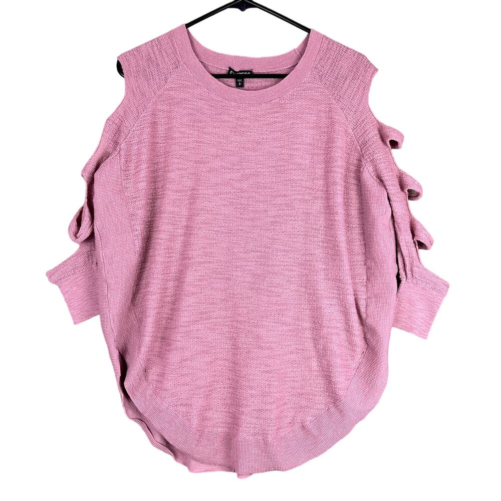 Express Womens Sweater Pink Cold Shoulder Crew Neck Three Quarter Sleeve Small